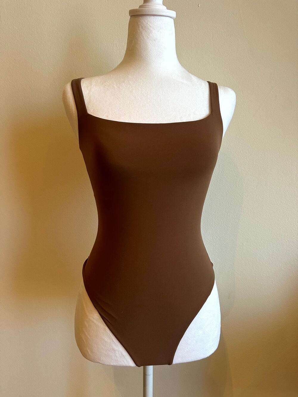 Skims Square Neck Bodysuit Womens Size S Brown One-Piece Sleeveless Stretch